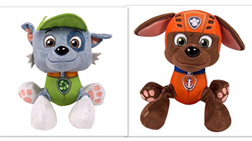 Paw Patrol Bundle of 2 Plush Dolls Dogs Zuma & Rocky Green & Orange