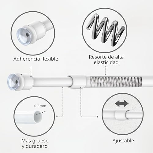 Venwemong 2 x Curtain Rod Tension 3 in 1 Extendable Without Drilling Spring 10 mm Adjustable 60 – 85 cm for Window Frames, Windows, Kitchen Cabinets, Shelves, Easy Installation without Construction