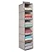 mDesign Long Soft Fabric Over Closet Rod Hanging Storage Organizer with 6 Shelves for Clothes, Leggings, Lingerie, T Shirts - Textured Print with Solid Trim - 2 Pack - Linen/Tan