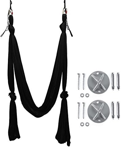 Aerial Yoga Swing hammock with handles (Black, Include daisy chain And Mount Anchor (Recommended))