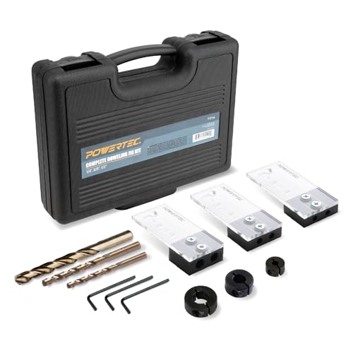 POWERTEC Complete Doweling Jig Kit w/ 1/2",3/8",1/4" Cobalt M-35 Drill Bits, Wo…