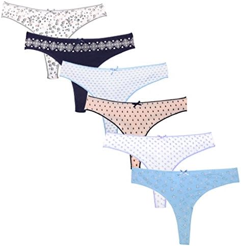 Women's 6-8 Pack Cotton Thongs G-String & Tangas Assort Color S/2XL (S, Random 6 Pack)
