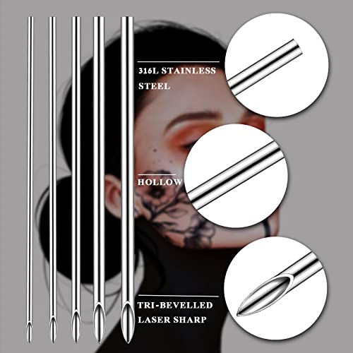 50Pcs Ear Nose Piercing Needles, CINRA Mixed Body Piercing Needles 12G