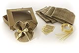 Gift Box: 5 Rustic Jute Burlap Bags, Golden Ribbons and Paper Cards for Personal Message, DIY Kit for Personalized Gifts. Small Gift Bags for Big Gift Ideas. Or Just Beautiful Gift Box As Gift.