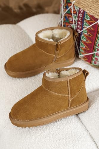 Project Cloud 100% Genuine Leather Girls Boots – Water Resistant & Lightweight Ankle Boots with Memory Foam – Cozy & Fur Non Slip Kids Boots for Girls & Boys, Perfect for Fall