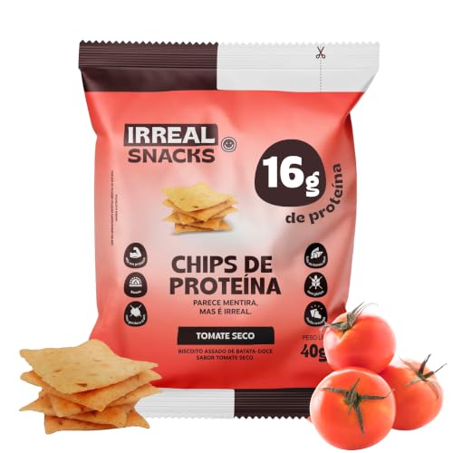 Irreal Snacks, Snack Proteico Salgado, Sabor Tomate Seco, 40g, Feito com Batata Doce, Caseinato de Cálcio e Proteína de Arroz