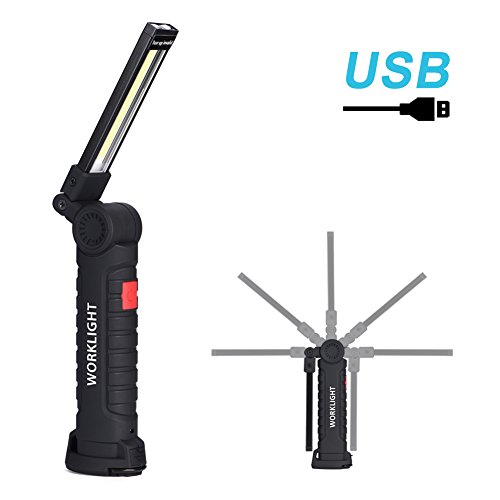 COB Work Lights , USB Rechargeable Work Light with Magnetic Base Ultra Bright LED Flashlight, Inspection Lamp for Car Repairing, Workshop, Garage, Camping, Emergency (Black,Collapsible)[2018 New] - Thumbnail 7