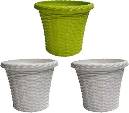 Airex 8 Inch Juhi Plastic Pots/Planter (Garden Pot/Decorative Pots) Pack of, 3 in Multicolor