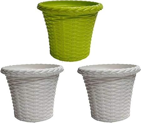 Generic 8 Inch Juhi Plastic Pots/Planter (Garden Pot/Decorative Pots) Pack of, 3 in Multicolor