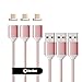NetDot 3 Pack 2nd Generation 1m/3.3ft Nylon Bradied USB Fast Charging Magnetic Micro USB Cable with LED Indicator Compatible with Android Device (3.3ft /3 Pack Rose Gold)