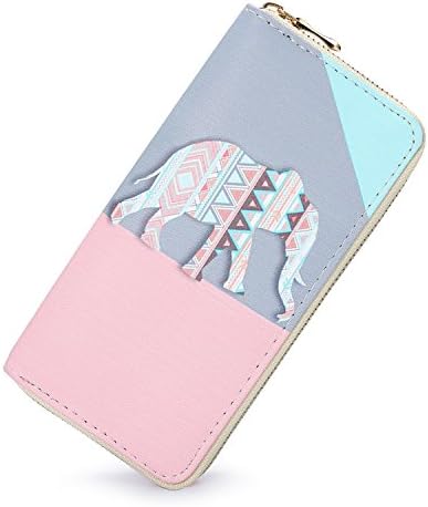 Sansarya Elephant Print Long Zipper Boho Women Wallet Clutch Ladies Card Holder (ElephantPink)
