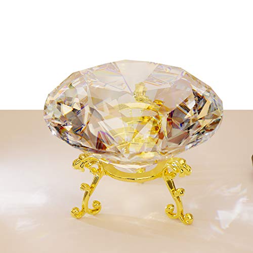 Lulonpon 3.15in Crystal Diamond Clear Crystal Prisms Rainbow with Metal Stand,Rainbow Glass Sphere Faceted Gazing Ball for Home Décor,Office,Garden Decoration,Super Sparkly and Flawless - Thumbnail 6