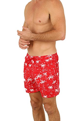 Uzzi Men's Swim Shorts Palm Tree Dry Fast Microfiber Trunks 1823 Red L