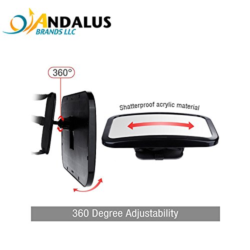ANDALUS Baby Car Mirror | Back Seat Rear View Mirror | Crash Tested Shatterproof Acrylic | Wide Angle Convex Mirror with 360 Degree Maneuverability | Crystal Clear View | Easy Installation (1 Pack)