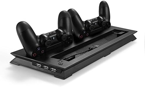 Junya PS4 Slim Vertical Stand with Dual Cooling Fan, Dual Controller Charging Station and 3 Extra USB Port for Playstation 4 Game Console