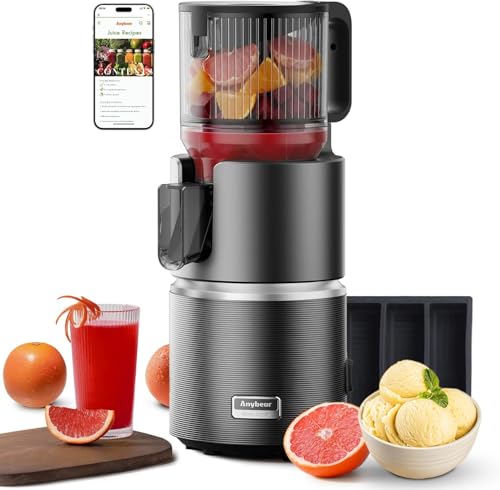 Anybear 350W Cold Press Juicer, 4.9" Chute, BPA-Free, Whole Fruits/Veggies | Dual slow-squeeze preserves 100% vitamins. High-torque motor powers fibrous produce. BPA-free, 3-step clean, 5-yr warranty.