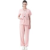 Leaddol Scrubs for Women Set Modern V Neck Scrub Top & Cargo Pants Nursing Scrubs with 6 Pockets