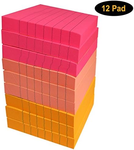 Sticky Note Pads Lined 12 Pads, 3 x 3 Inches100 Sheets Per Pad, 3 Bright Colors, Easy Post Notes, Individually Wrapped and Carton Packaging, Red Pink and Orange