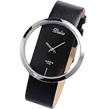 Dalas Black Leather Transparent Dial Fashion Lady Girl Wrist Watch Gift WAA024