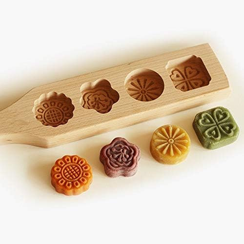 4 Flower Wooden Muffin And Mooncake Cups - Handmade Soap Molds for Biscuit Chocolate Ice Cake