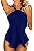 Sovoyontee Women Halter Neck Wrap One Piece Swimsuiti Blue XL
