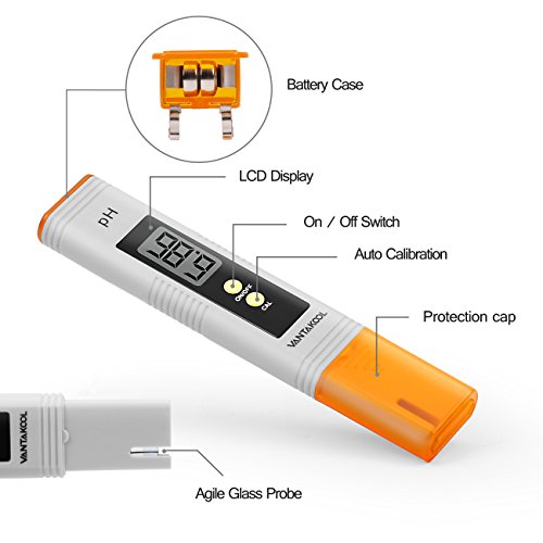 Digital PH Meter, VANTAKOOL Pocket Size pH Meter Digital Water Quality Tester for Household Drinking Water, Hydroponics, Aquariums, Swimming Pools, PH Tester with ATC 0-14 pH Measurement Range(Orange) - Thumbnail 3
