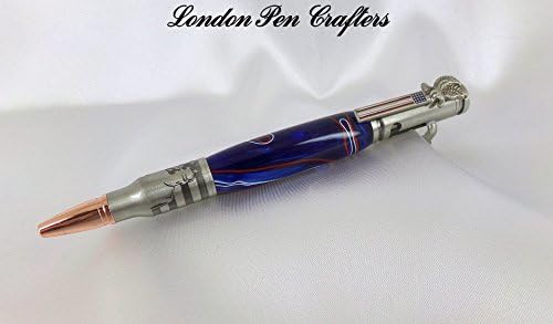 Hand Crafted PATRIOTIC (Salute the Troops) Antique Pewter Bolt Action Bullet Cartridge Ballpoint Pen