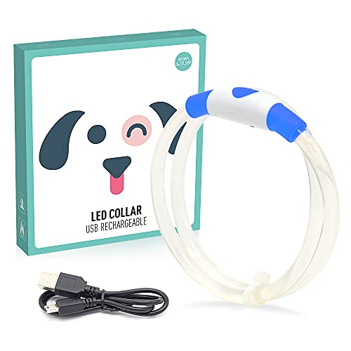 PZRLit LED Dog Collar Light-USB Rechargeable Light Up Dog Collar, Adjustable TPU Cut to Size for Small Medium Large Dogs, Safety Glow Puppy Collar for Night Walking（Navy Blue)