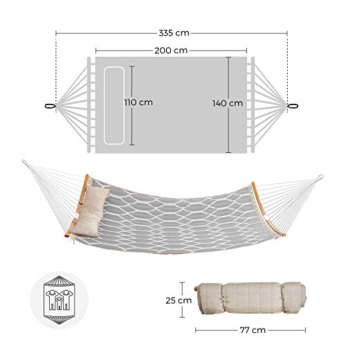 SONGMICS Hängematte, gepolstert, gesteppt, mit teilbaren gebogenen Bambusstangen, mit Kopfstütze, 200 x 140 cm, bis 225… – Bild 8