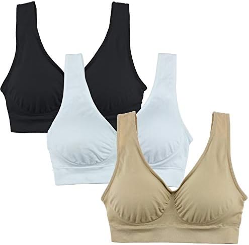 Cabales Women's 3-Pack Seamless Wireless Sports Bra with Removable Pads