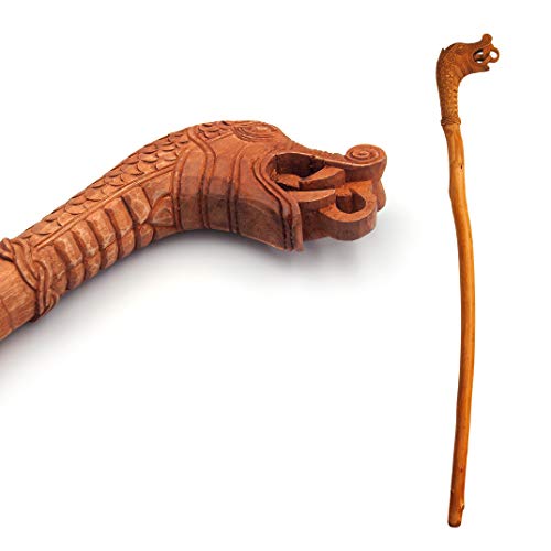 Norse Tradesman Solid Willow Wood Viking Cane - Rustic Dragon's Head Walking Staff - Thumbnail 7