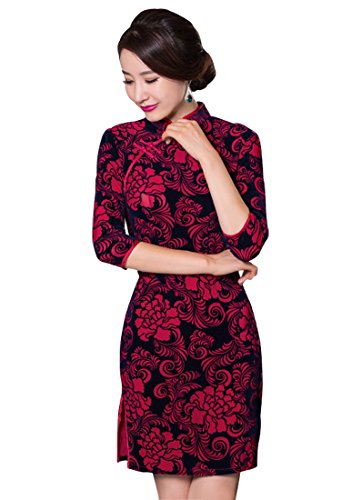 Wincolor Women's Floral Chinese Traditional Cheongsam Qipao Dress Half Sleeve Cocktail Bridesmaid Dresses