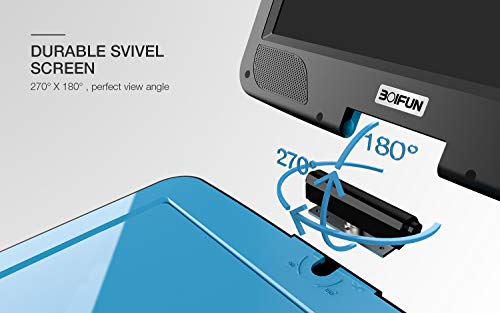 BOIFUN 12.5 inch Portable DVD Player with 10.5" Swivel Higher Brightness Screen, 5hrs Rechargeable Battery, Support SD Card & USB Directly Play, Resume Function, Region Free (Light Blue) - Thumbnail 7