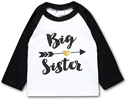 Kingte Toddler Girls Big Sister T Shirt Matching Little Brother Baby Bodysuits White (2T, Black Long Shirt)