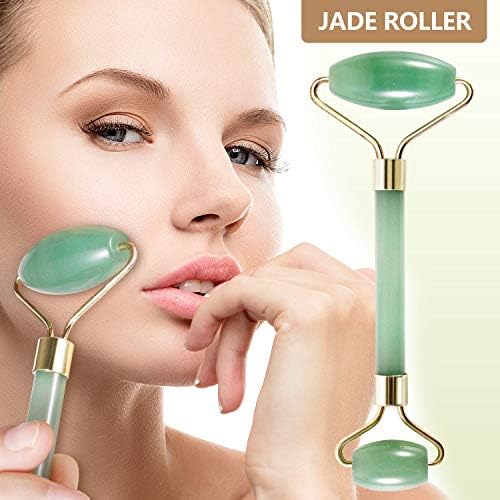Jade Roller for Face, Real Jade Roller Massager Jade Facial Roller - Anti Aging Face Eye Neck Beauty Roller For Slimming & Firming - Rejuvenate Skin & Remove Wrinkles - Premium Natural Jade 100% Jade