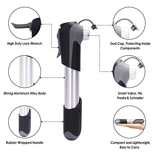 image for WOTOW Bike Frame Mini Pump, Bicycle Portable Pump Fit Presta & Schrade