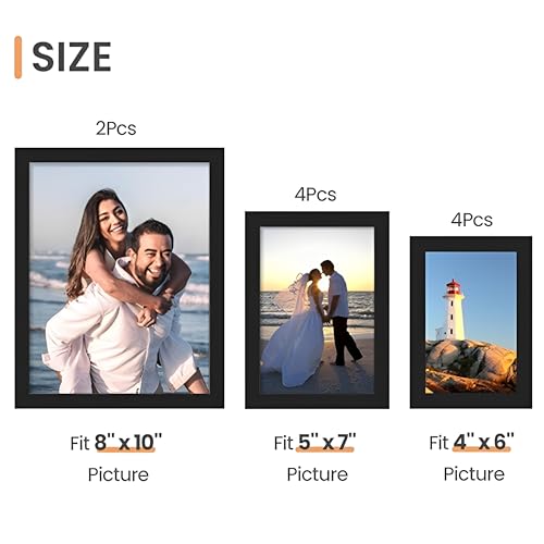 Beauenty 10 Pack Picture Frames for Wall Decor Living Room, Multi Sizes 4x6, 5x7, 8x10 Photo Frames for Room Decor and Wall Art, Classic Black Home Decor Frames