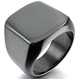 INBLUE Men's Stainless Steel Ring Black Polished Signet
