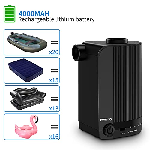 Pompa ad aria Elettrica, Morpilot Pompa ad aria Wireless con Ricarica USB, 3 Ugelli d\'aria, Gonfiaggio/Sgonfiaggio Zattere Gonfiabili per Anelli da Nuoto, Divani Gonfiabili, Palline da Yoga, Nero