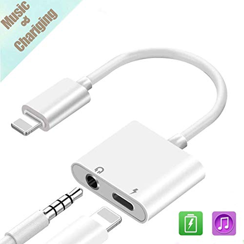 Headphone Jack Adapter for iPhone Xs/Xs Max/XR/ 8/8 Plus / 7/7 Plus Splitter for Music Call Car Charger Line Control Compatible 2 in 1 Music Charger Cables Charge + Audio Support All iOS System