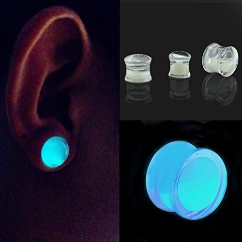 Glow in the Dark Liquid Filled Ear Plugs Double Flared Saddle Ear Gauges New 1Pc x6mm 2 G Set17