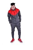 Mens Full Zip Up Contrast Cord Brushed Fleece Tracksuit Hoodie Jogging Joggers Gym Suit