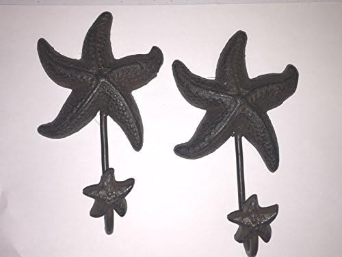 Iron Starfish Hooks, Set of 2, Single Hook with Mini Starfish, Cast Iron, Durable Coat Hook