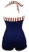 COCOSHIP Navy Blue & Red 50s Retro Nautical Striped Vintage One Piece Swimwear Anchors Away Halter Swimsuit XXXL(US14)