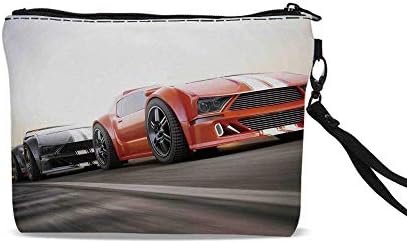 Cars Portable Art Storage Bag with Cosmetics,Sports Car Competing on Highway One Chasing Another Team Champion Win Fast Life Image For Women Girl,9"L x 1.5"W x 6.2"H