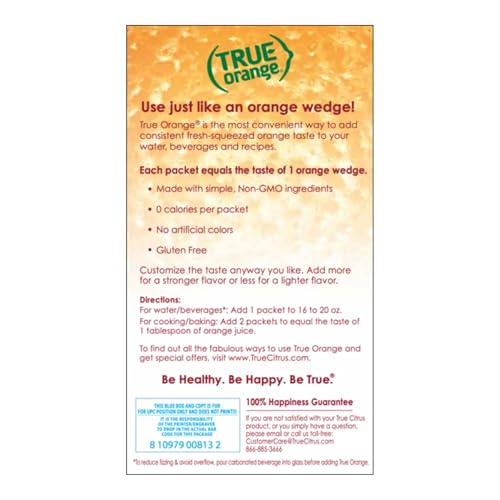 TRUE ORANGE 100CT (PACK OF 1) – WATER ENHANCER – BULK DISPENSER – 0 CALORIE DRINK MIX PACKETS FOR WATER – ORANGE FLAVORING POWDER PACKETS