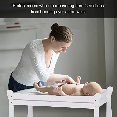 Bable Baby Changing Table with Two Open Shelves for Storage- Modern Diaper Changing Station with Pad to Protect Mom's Waist, Wooden White Changing Table Has Sturdy Straps Guardrail, Safe to Dress Baby