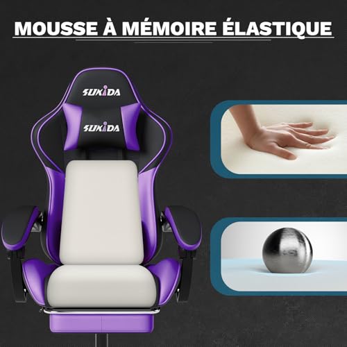 SUKIDA Gaming Chair, Ergonomic Computer Chair with Footrest, Comfortable Office Chair with Headrest, Massage Gaming Chair for Adult, Adjustable Height Computer Chair