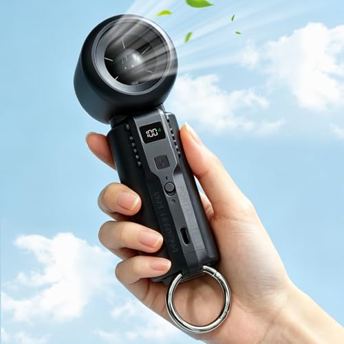 Gemmac Portable Rechargeable Turbo Fan 3000mAh USB C | 1-100 Speeds with LED Display Hook Rechargeable Battery Ventilo Handheld Woman Outdoor Travel Camping Office Home