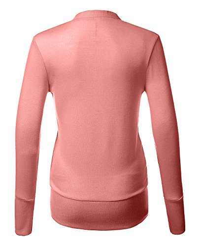 Mixed Knit V-Neck Brass Snap Button Sweater Cardigans dusty Rose X-Large - Thumbnail 2